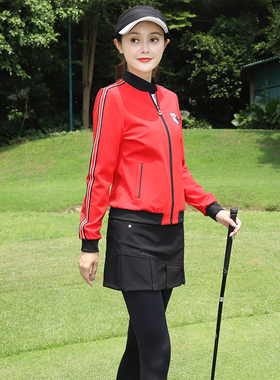 秋冬新款ZG6高尔夫服装女衣服女装套装秋冬短款红色外套短裙裤