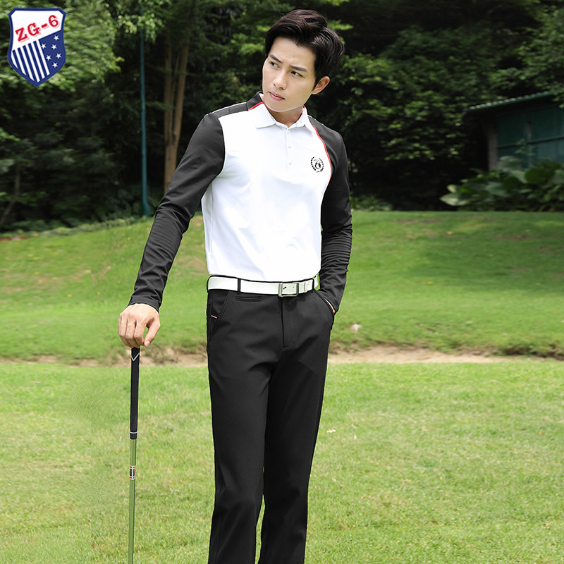 秋冬亲子装ZG-6高尔夫男装长袖球服男休闲上衣翻领T恤黑色长裤子