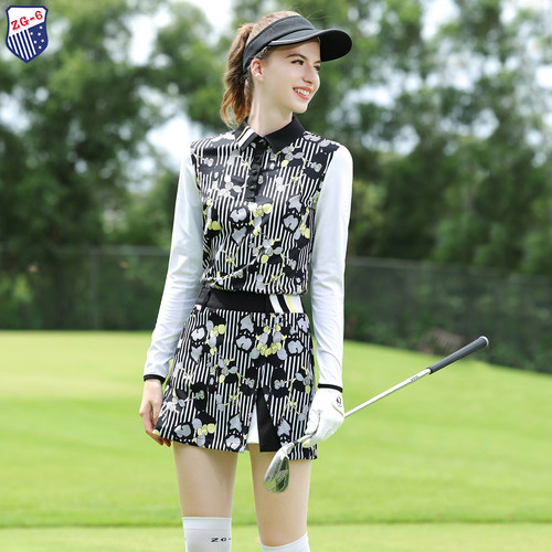 ZG6高尔夫女装运动球服装女上衣弹力显瘦长袖花色上衣golf女短裙