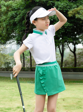 夏季ZG6儿童高尔夫服装童装球服衣服golf套装短袖T恤绿色短裤裙