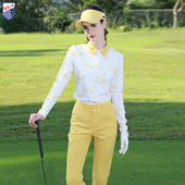 6高尔夫女装 运动长裤 球服装 翻领T恤上衣黄色修身 女 女速干长袖