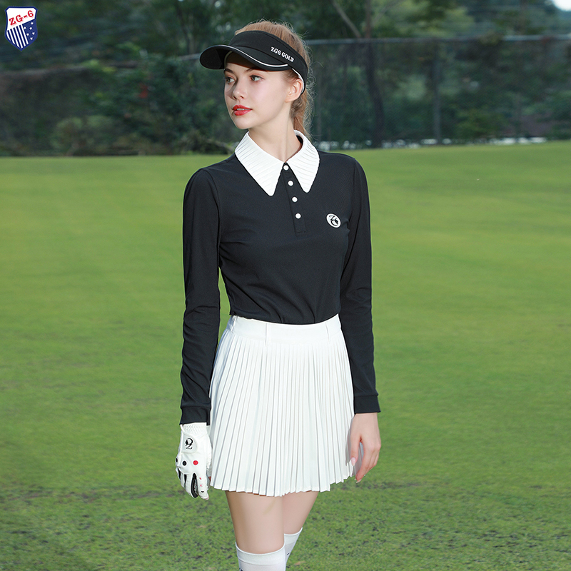 ZG6高尔夫女服装球衣女运动套装黑色长袖T恤速干显瘦上衣网球裙女