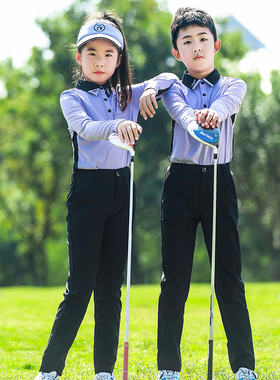 ZG-6高尔夫男女童装球服亲子装儿童golf长袖紫色上衣黑色长裤子