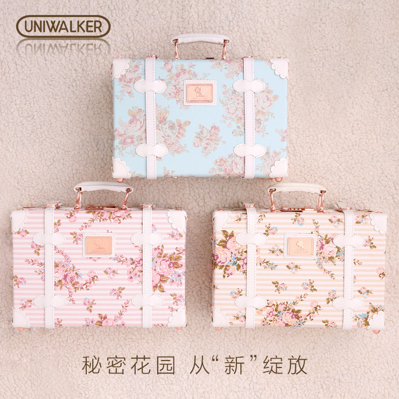 uniwalker清新碎花手提箱13寸手提包化妆箱18寸行李箱小旅行箱女