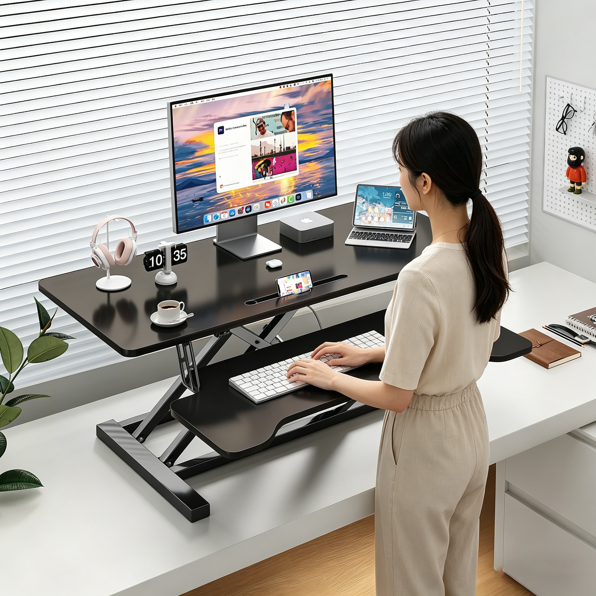 站立式工作台可升降电脑桌台式显示屏增高架可折叠笔记本调节支架