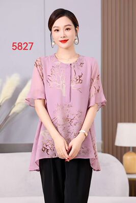 国风印花雪纺衫女短袖夏季新款漂亮减龄小衫高贵洋气上衣amo5827