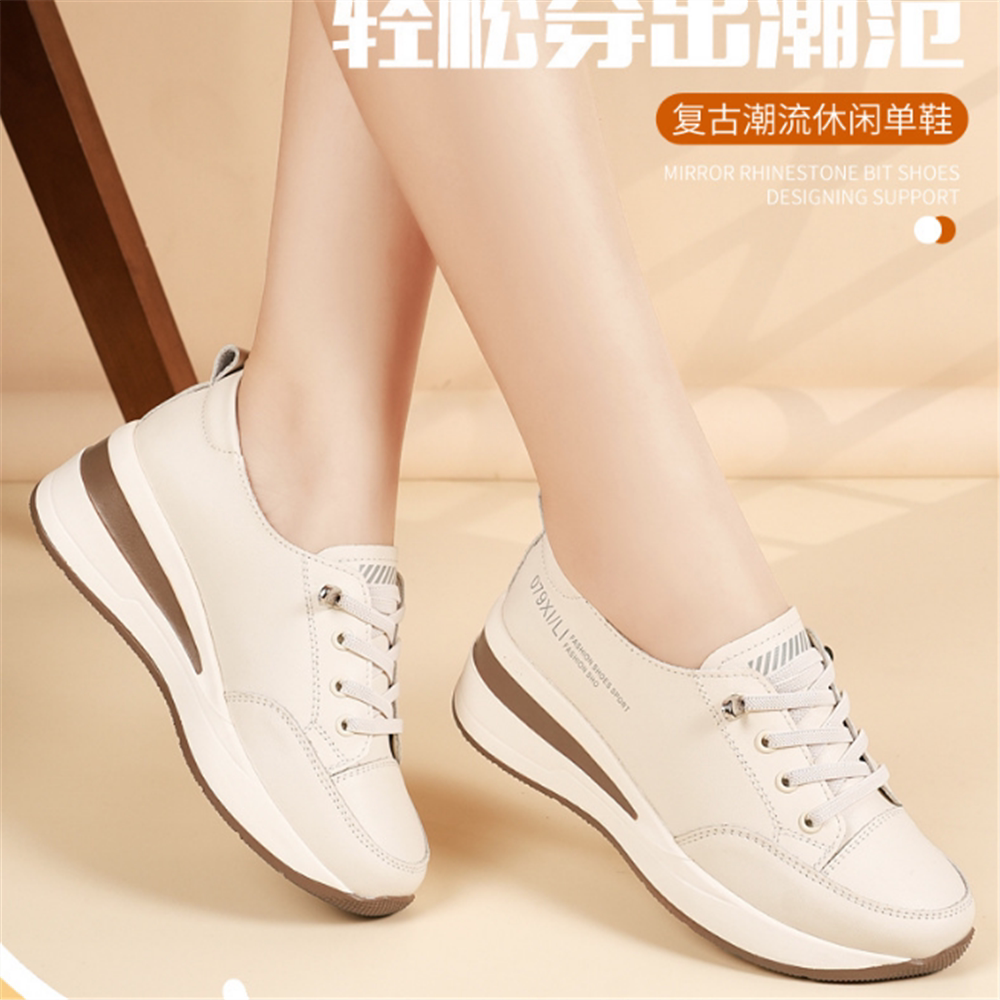 皮面防水运动鞋女2026新款轻便减震厚底小白鞋增高软皮软底真皮鞋