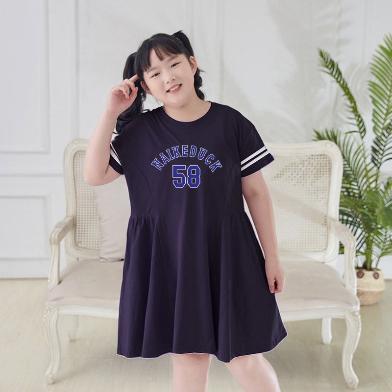 胖女童连衣裙中大童加肥加大洋气裙子偏胖女孩大码宽松中长裙韩版