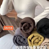 女2025新款 秋冬季 内搭厚绒长袖 半高领打底衫 加绒上衣修身 叠穿白色