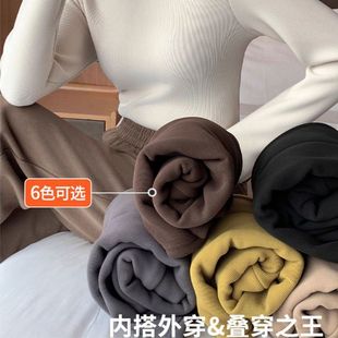 加绒上衣修身 半高领打底衫 内搭厚绒长袖 秋冬季 叠穿白色 女2025新款