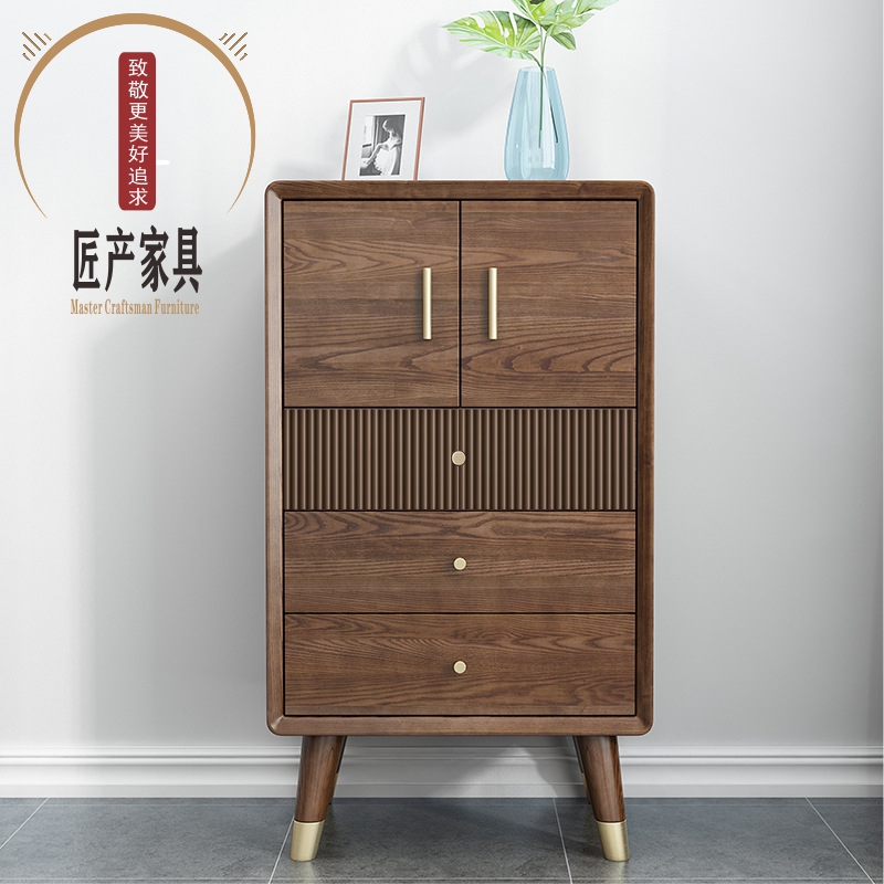 胡桃色白蜡木意式风三斗柜定制