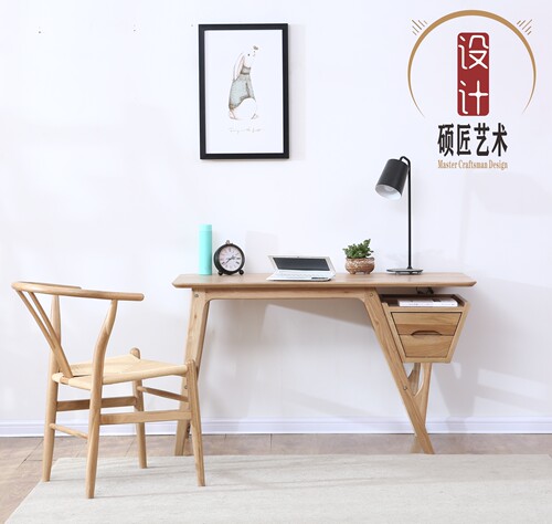 硕匠家具新品爆款北欧奋斗书桌Y椅白橡木全实木环保笔记本电脑桌 - 封面