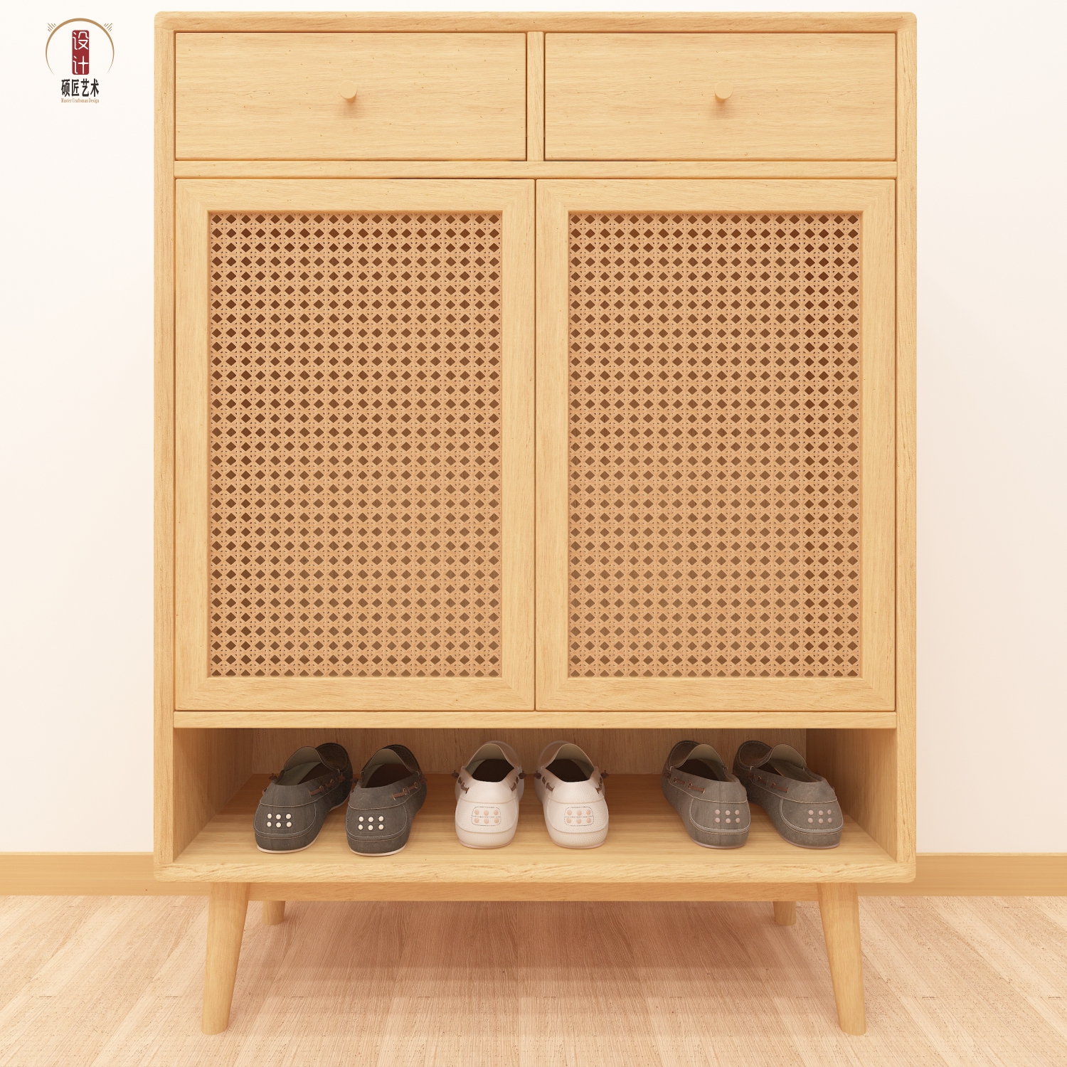 高端新品倾城鞋柜艺术竹编橡木极简侘寂北欧现代新中式工业叙利亚