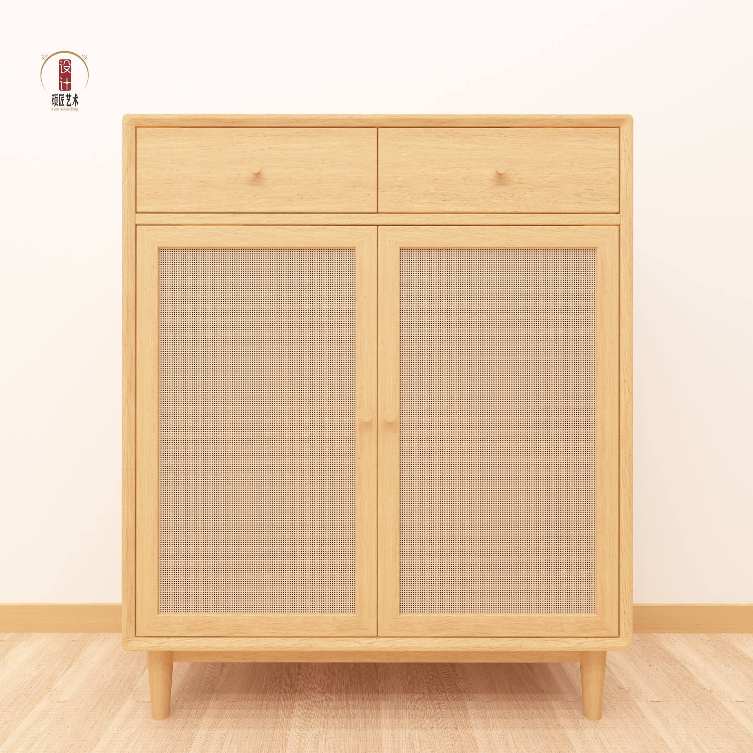 高端时尚倾城鞋柜印尼藤编橡木极简侘寂北欧现代新中式工业叙利亚