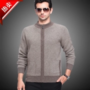 Áo len cashmere nam dày cardigan tinh khiết cashmere nam nửa cao cổ áo dây kéo đan áo len cha áo kích thước lớn - Áo len Cashmere