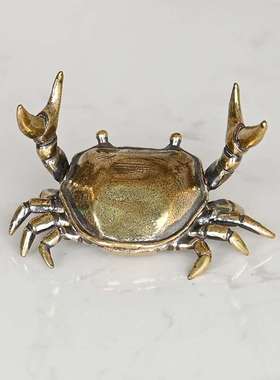 黄铜举重螃蟹摆件新款实心横财将军居家办公茶宠茶桌盖置铜工艺品