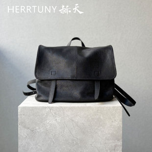 植鞣羊皮新款信使真皮双肩包大容量上班通勤笔记本包包横版复古