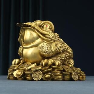 黄铜献宝蟾蜍摆件家居客厅办公室金钱蟾蜍装饰摆设开业礼品金蟾