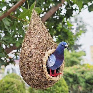 鸟窝鸟巢小鸟用品鸟笼手工草编户外田园风格仿真装饰品农家乐挂件