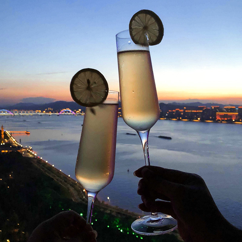 无铅水晶香槟杯子套装高脚甜酒杯葡萄酒杯气泡杯鸡尾酒杯2支包邮