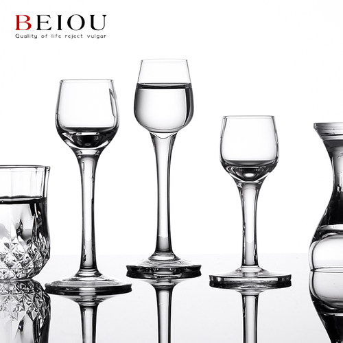 水晶玻璃白酒杯套装一口杯小号家用分酒器烈酒杯手工酒盅子弹杯