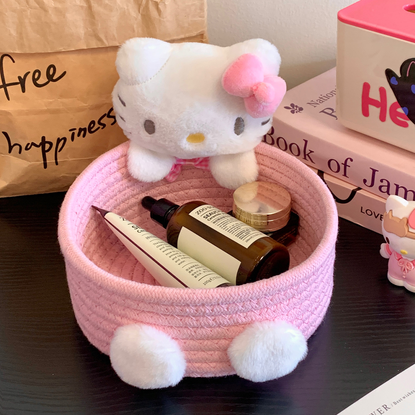 粉色kt猫收纳筐客厅卧室学生宿舍