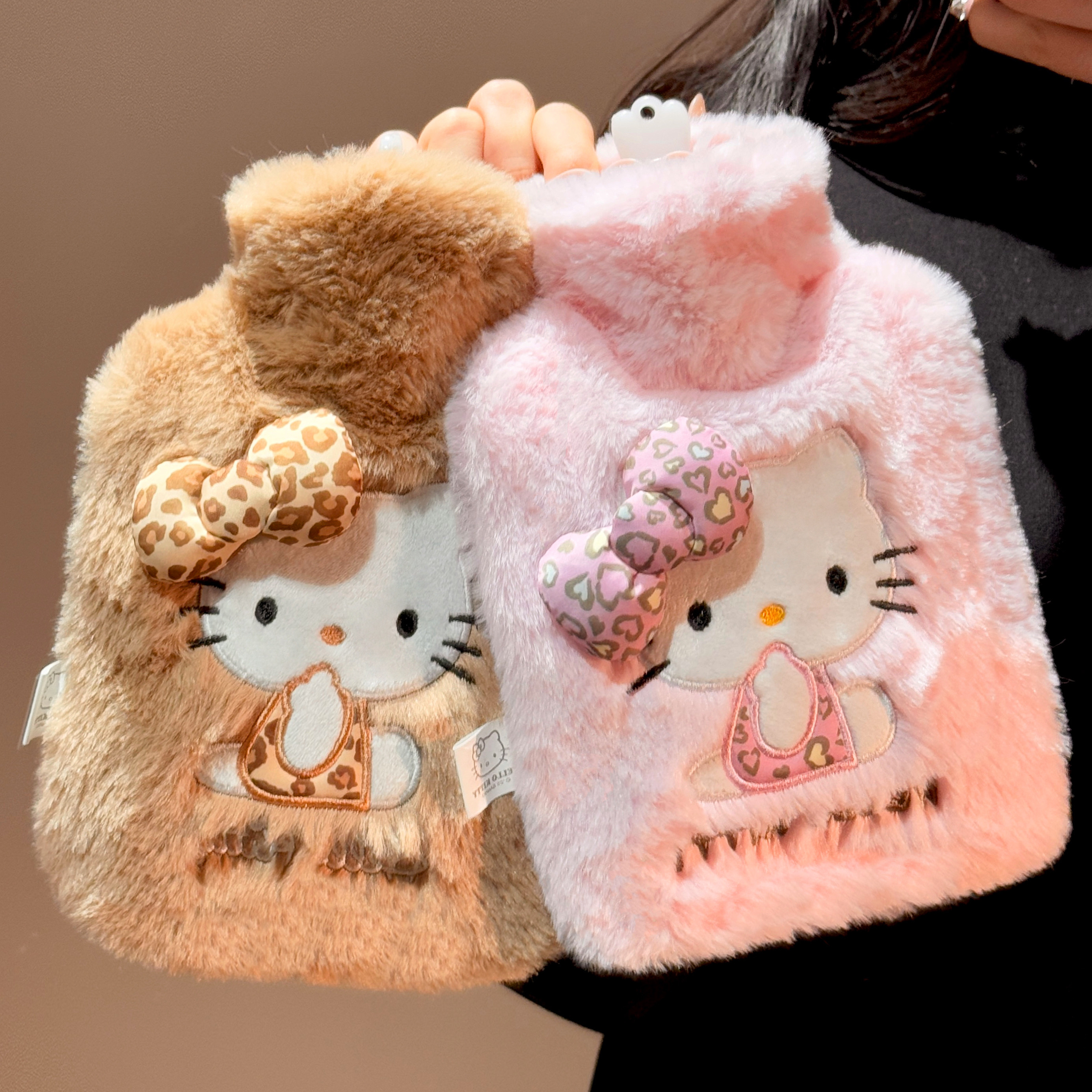 可爱豹纹hellokitty热水袋防冻