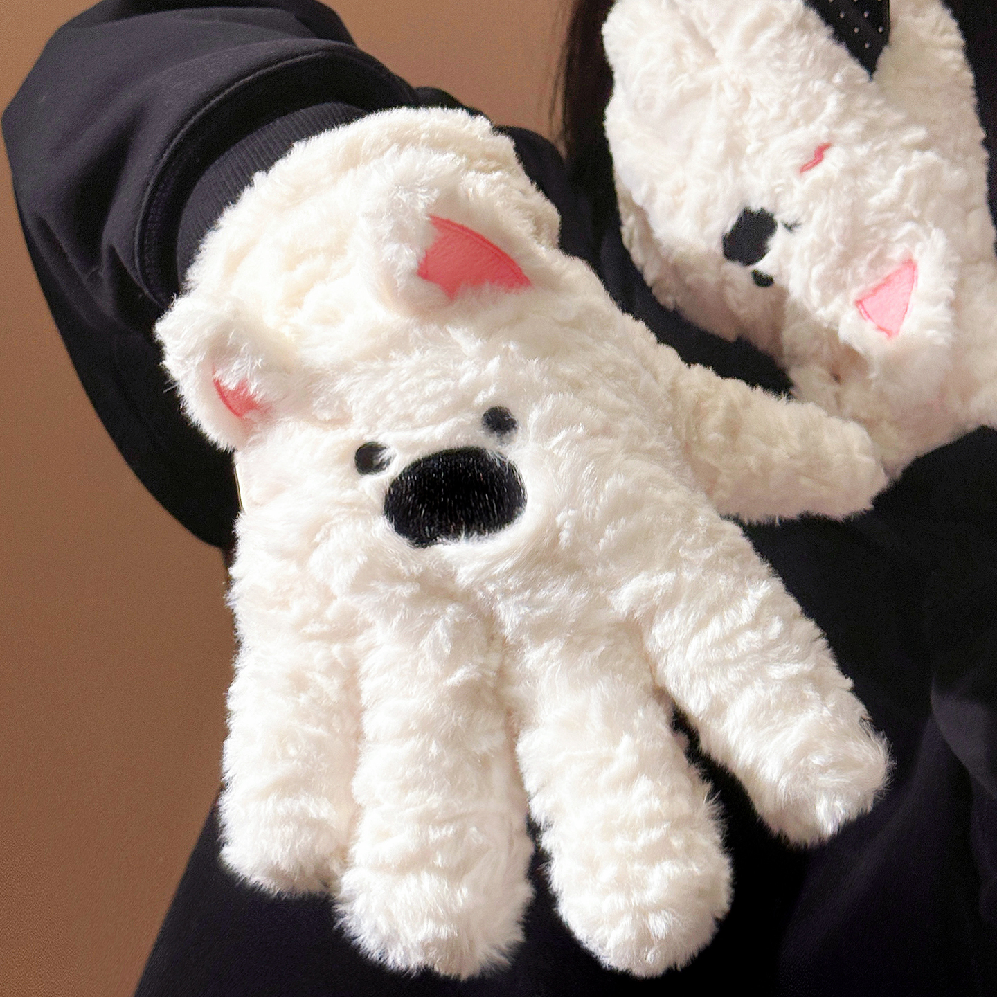 可爱西高地毛绒手套翻盖露指触屏