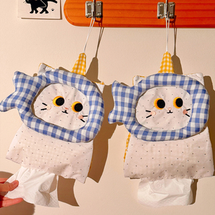 ins可爱猫咪纸巾袋悬挂式厕所抽纸盒家用宿舍卫生间车载收纳挂袋