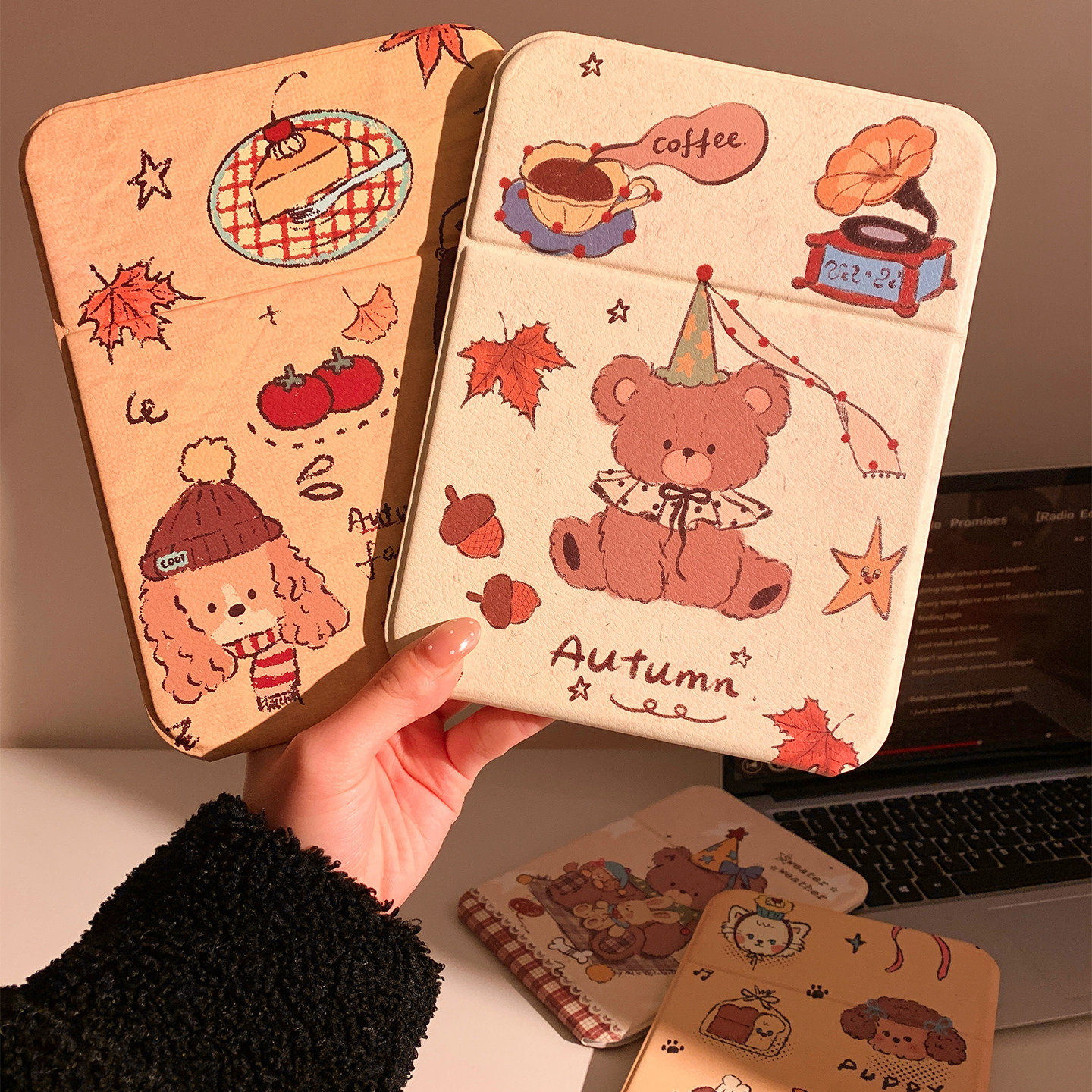 可爱小熊化妆镜台式桌面手持可折叠梳妆镜学生宿舍便携随身小镜子