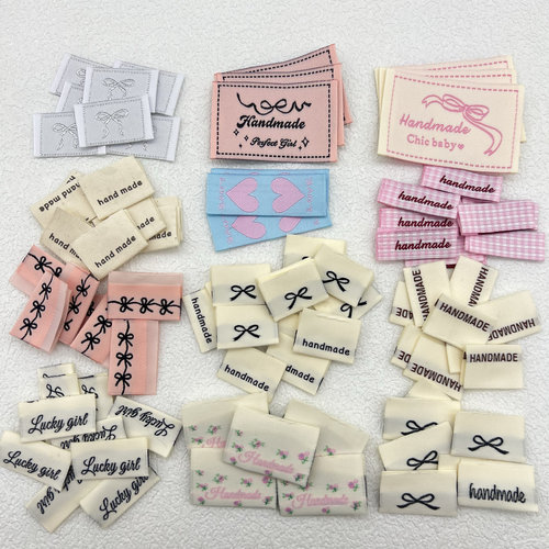 手作大肠卷布标对折标签定做辅料配件织标纯棉领标现货