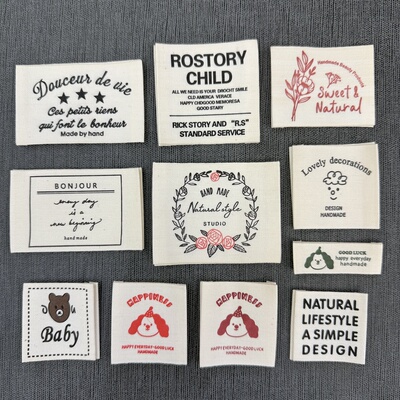 现货布标织唛领标包包服装辅料标签商标领标袜口标卡通不褪色纯棉