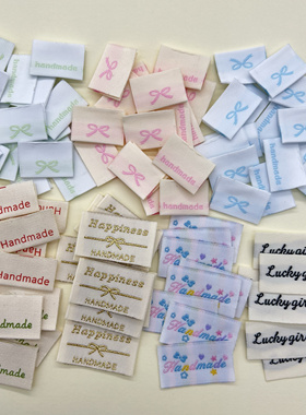 春季发夹标签对折商标现货纯棉发圈handmade肠圈手帐帖织唛定制