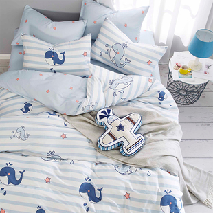 欢乐海洋 全棉纯棉被套120x150cm床上四件套床单单人宿舍