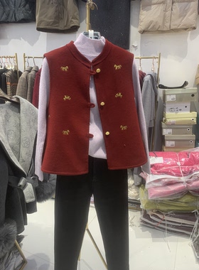 小马刺绣双面羊绒马甲背心女欧洲站2025冬装新款欧货女装短外套潮