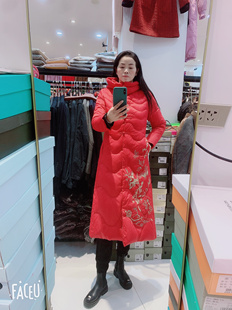 90白鸭绒复古民族风刺绣花羽绒服女冬季加厚外套长款盘扣连帽显瘦