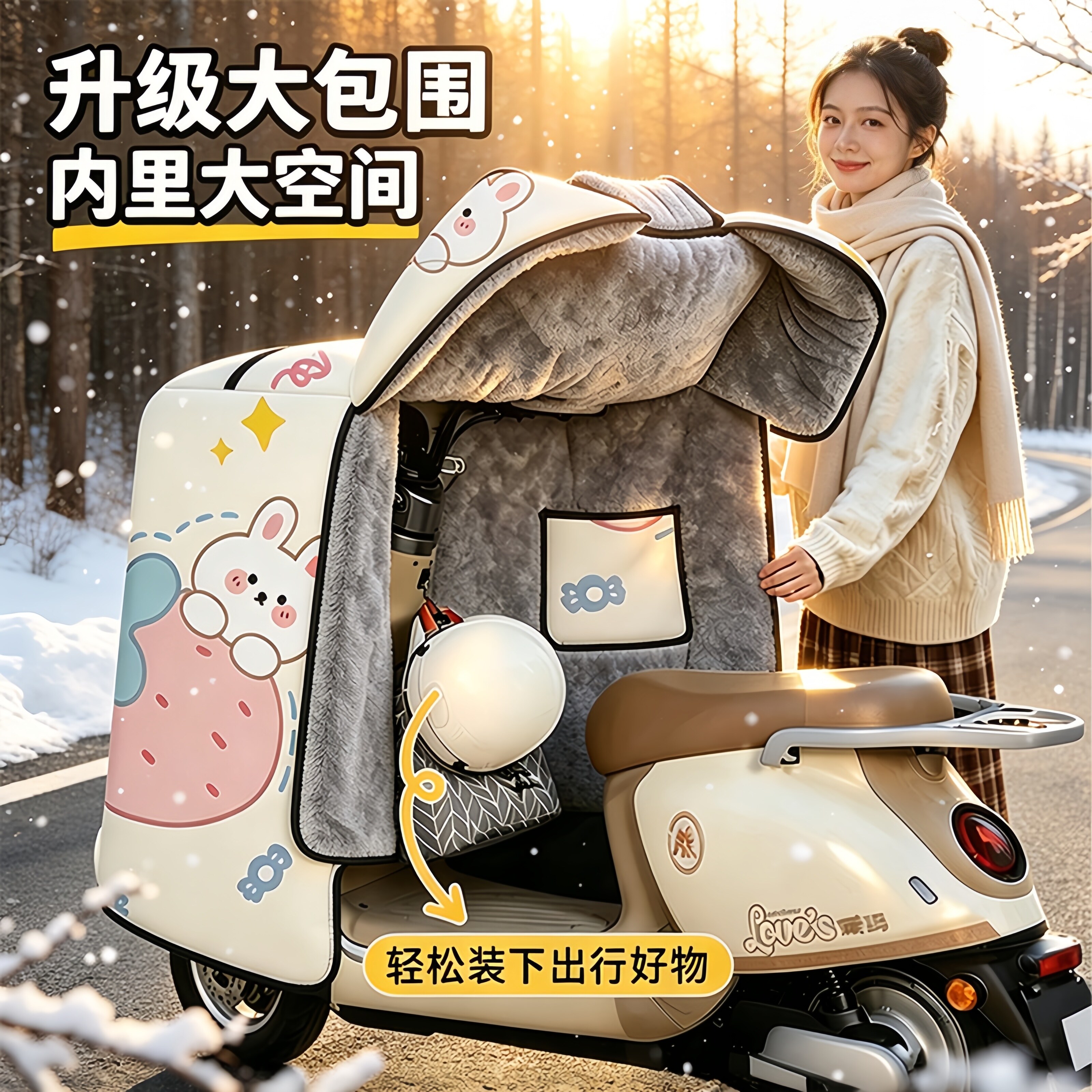秋冬加绒加厚保暖电动车挡风被