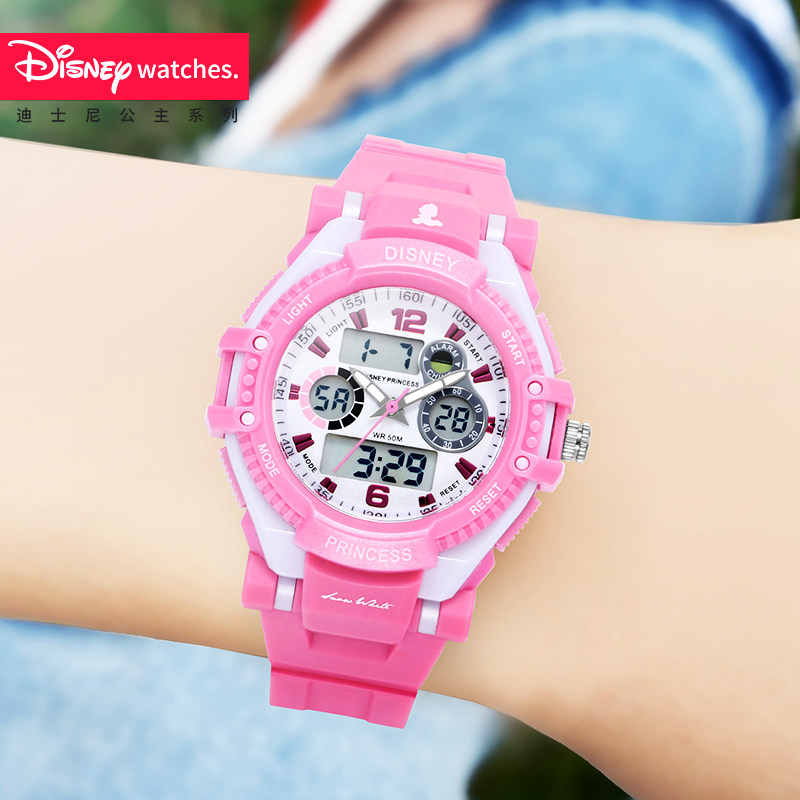 迪士尼儿童手表女孩防水防摔小学生电子表女夜光卡通幼儿女童手表