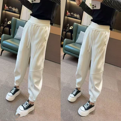 休闲束脚裤女冬季新款宽松百搭弹力松紧腰加绒加厚哈伦裤显瘦女裤