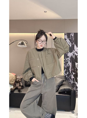 2026新款休闲风圆领短款二棉棉服女宽松百搭小个子显瘦棉衣外套潮
