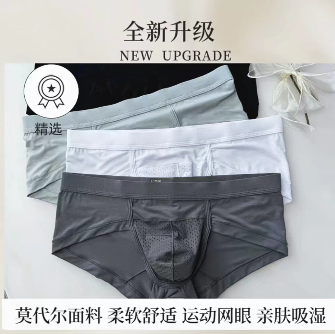 【高品质莫代尔】透气网孔运动时尚柔软舒适低腰单层男士三角短裤