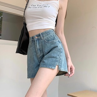 女装 新款 大码 胖mm2025夏季 A字复古开叉阔腿高腰显瘦热裤 牛仔短裤