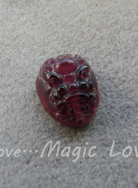 【Magic Love】天然玻璃体紫红色碧玺雕刻兽首龙头◎通孔配件特价