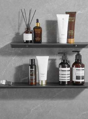 枪灰色浴室淋浴房置物架太空铝卫生间收纳架镜前一字搁板免打孔