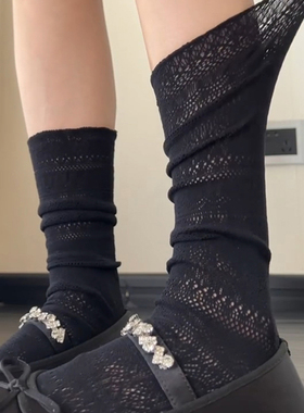 【三双装】夏日来临  黑色蕾丝镂空网眼薄款可堆堆及膝小腿随性风