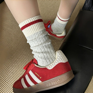 复古与日系并存~搭配德训鞋勃肯鞋简直了~粗线春秋中筒堆堆袜子女