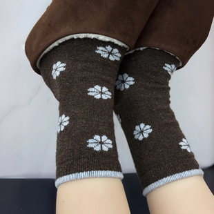 冬日里的一抹蓝色~搭配咖啡底色可太适合冬天~袜子女羊毛厚款暖和