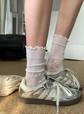 又到了蕾丝袜+球鞋的季节了~蕾丝透气袜子女小腿堆堆女袜白色春夏