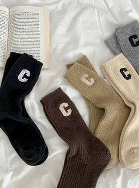 boom bomb大字母刺绣秋冬厚款百搭袜子女黑色网红潮袜女生加厚潮