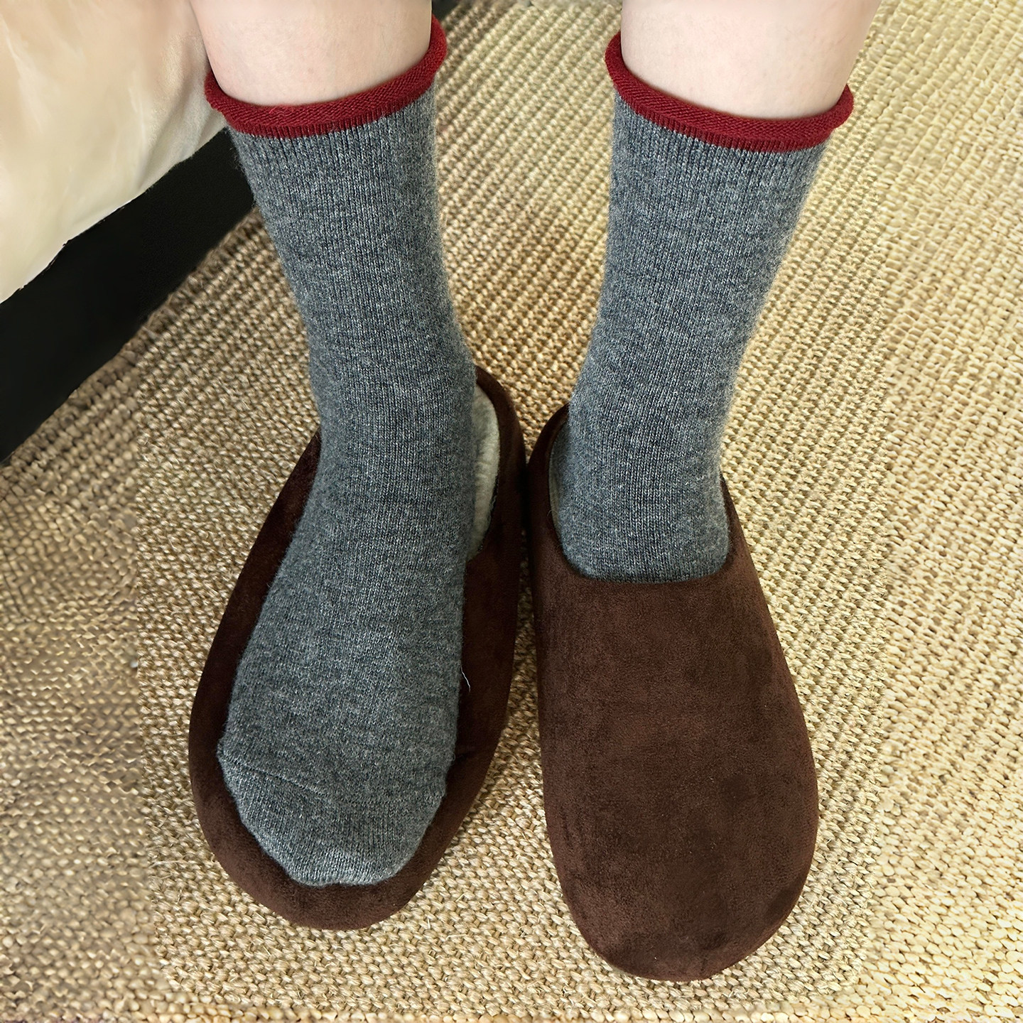 复古卷边~红灰撞色可太美了~古早的高级松驰感~袜子女秋冬羊毛厚